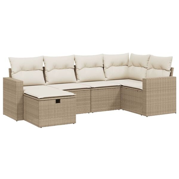vidaXL 6-tlg. Garten-Sofagarnitur mit Kissen Beige Poly Rattan
