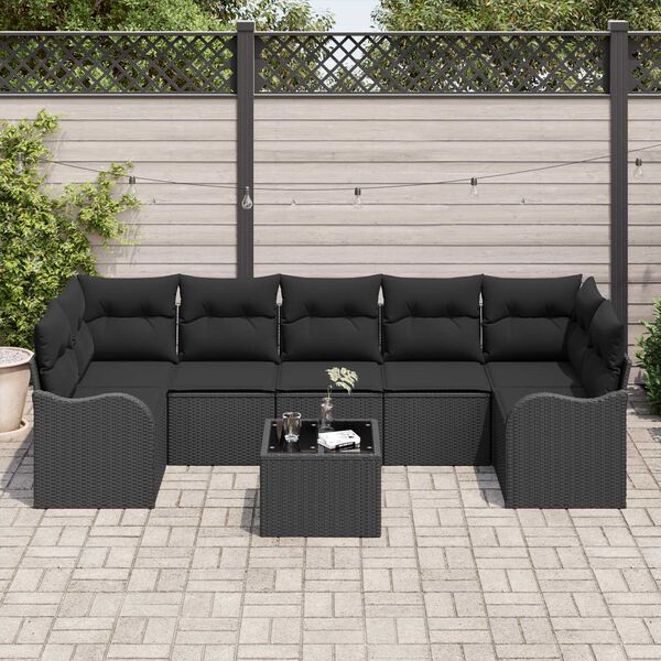 vidaXL Garten-Sofa-Set 8 pcs Schwarz Poly-Rattan und Stahl und Glas