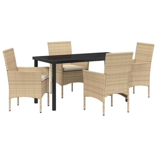 vidaXL Garten Essgruppe mit Kissen 5 pcs Beige Poly-Rattan