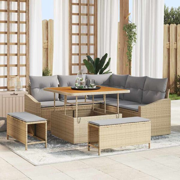 vidaXL Garten-Sofa-Set mit Kissen mit Kissen 8 pcs Beige und Hellgrau
