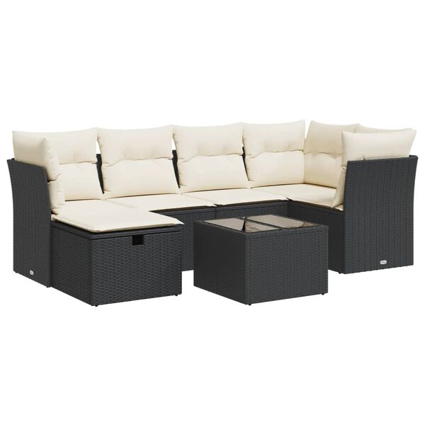 vidaXL 6-tlg. Garten-Sofagarnitur mit Kissen Schwarz Poly Rattan