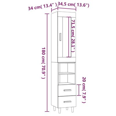 vidaXL Highboard Betongrau 34,5x34x180 cm Holzwerkstoff