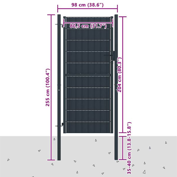 vidaXL Gartentor aus PVC und Stahl 100 x 204 cm Anthrazit