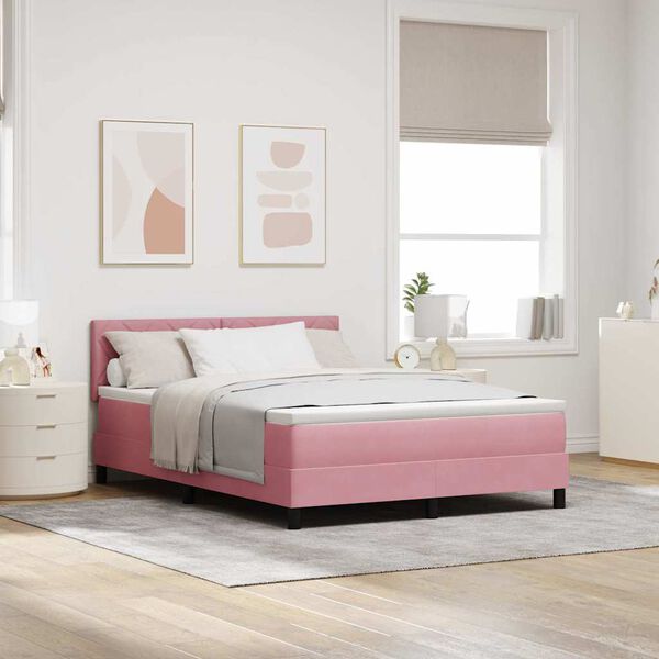 vidaXL Boxspringbett mit Matratze mit Kopfteil Rosa 160 x 200 cm Samt