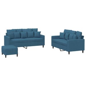vidaXL 3-tlg. Sofagarnitur mit Kissen Blau Samt