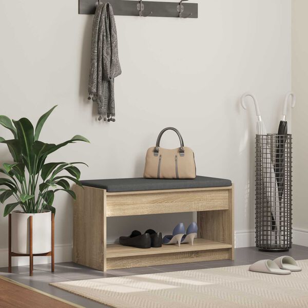 vidaXL Flurbank mit Kissen mit Regal Sonoma-Eiche 83 x 38 x 45 cm