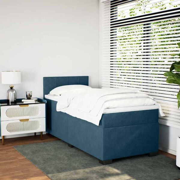 vidaXL Boxspringbett mit Matratze Blau 90x190 cm Samt