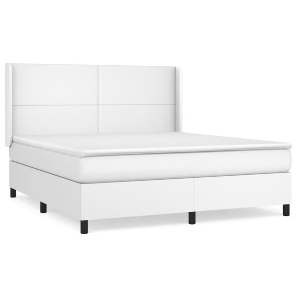 vidaXL Boxspringbett mit Matratze Wei&szlig; 180x200 cm Kunstleder