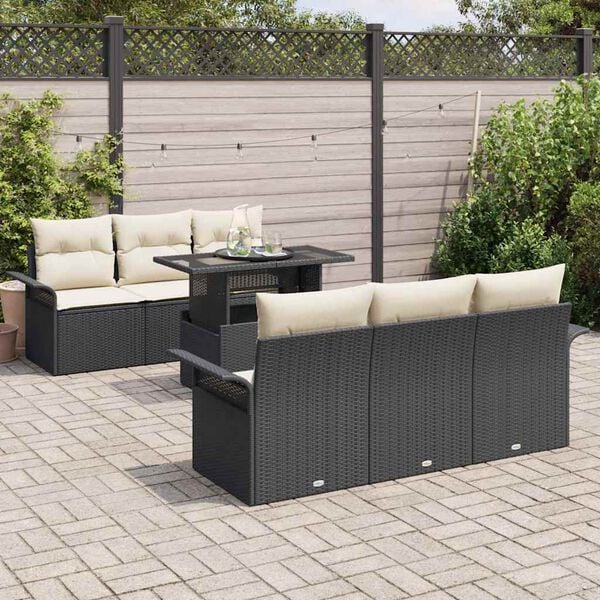 vidaXL Gartensofa-set mit Kissen 7 pcs Schwarz Poly-Rattan