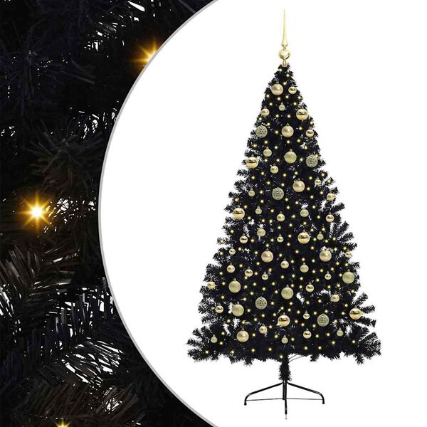 vidaXL K&uuml;nstlicher vorbeleuchteter Weihnachtsbaum Schwarz 180 cm PVC