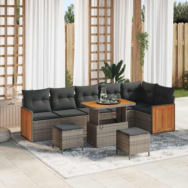 vidaXL Gartensofa-set mit Kissen 11 pcs Grau Poly-Rattan