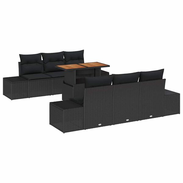 vidaXL Garten-Sofa-Set mit Speicher 7 pcs Schwarz Poly Rattan