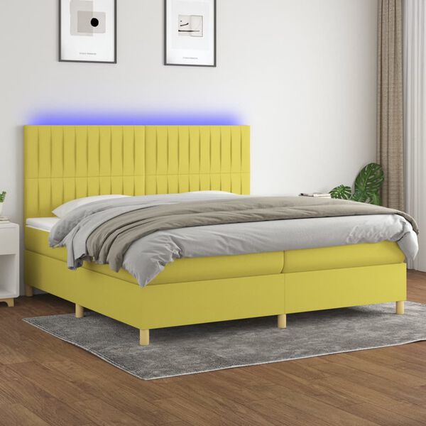 vidaXL Boxspringbett mit Matratze & LED Gr&uuml;n 200x200 cm Stoff