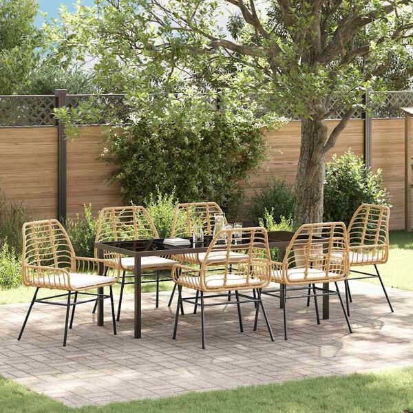vidaXL Garten Essgruppe 7 pcs Braun Poly-Rattan