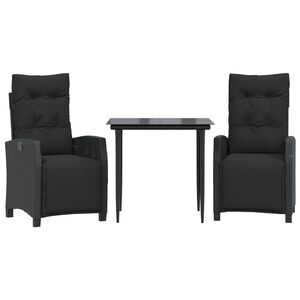 vidaXL 3-tlg. Garten-Essgruppe mit Kissen Schwarz Poly Rattan