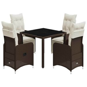 vidaXL 5-tlg. Garten-Bistro-Set mit Kissen Braun Poly Rattan