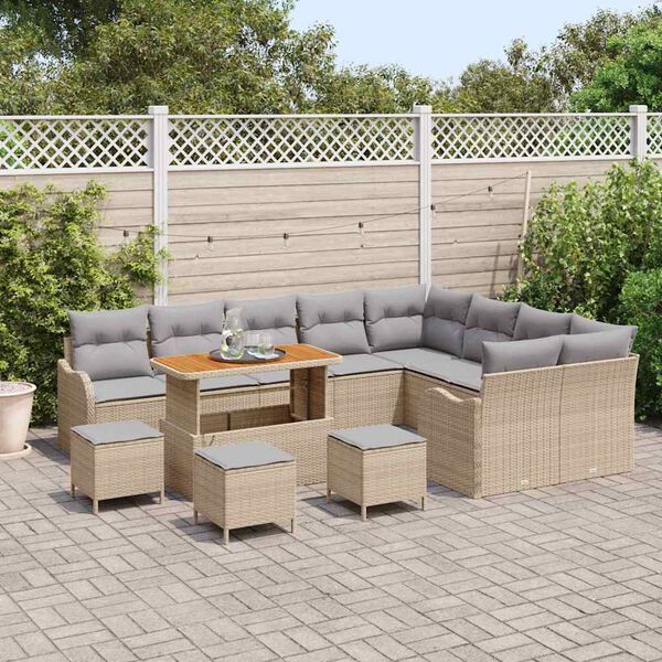 vidaXL Gartensofa-set mit Kissen 13 pcs Beige Poly-Rattan