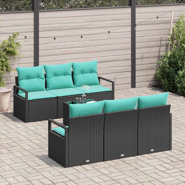 vidaXL Sofa Set mit Kissen 7 pcs Schwarz und T&uuml;rkis Poly Rattan