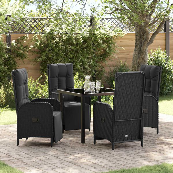 vidaXL Garten Essgruppe mit Kissen 5 pcs Schwarz Poly-Rattan