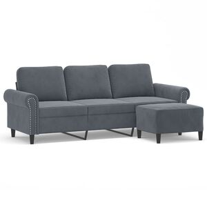 vidaXL 3-Sitzer-Sofa mit Hocker Dunkelgrau 180 cm Samt