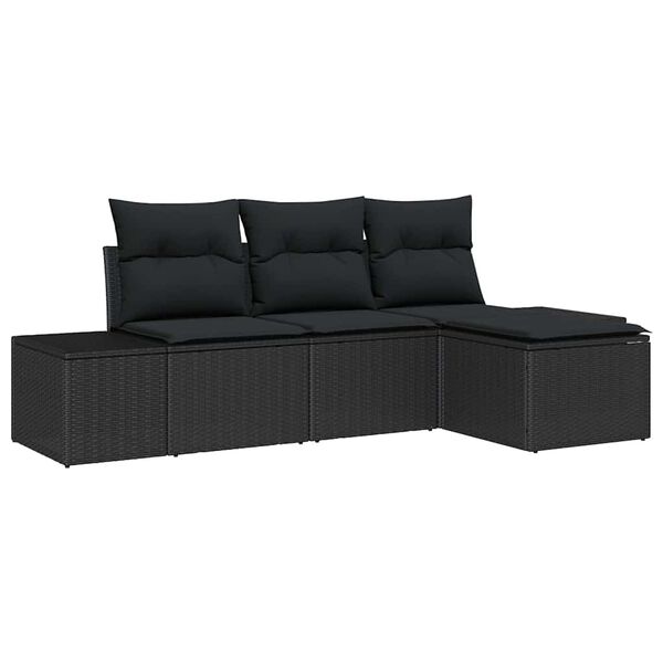 vidaXL Garten-Sofa-Set mit Kissen mit Speicher 4 pcs Schwarz