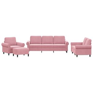 vidaXL 4-tlg. Sofagarnitur mit Kissen Rosa Samt
