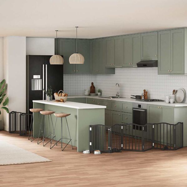 vidaXL 15-tlg. Hundetor mit T&uuml;r Faltbar Schwarz 750 cm Pappelholz