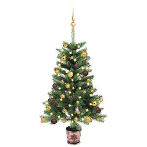 vidaXL K&uuml;nstlicher Weihnachtsbaum mit Beleuchtung & Kugeln 150 cm Gr&uuml;n