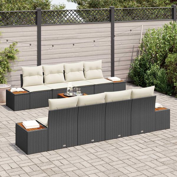 vidaXL Garten-Sofa-Set mit Kissen 9 pcs Schwarz Poly Rattan