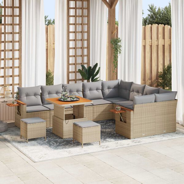 vidaXL Garten-Sofa-Set mit Kissen 12 pcs Beige und Hellgrau