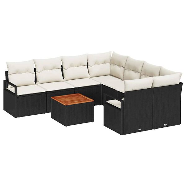 vidaXL Gartensofa-set mit Speicher 9 pcs Schwarz und Creme Poly-Rattan