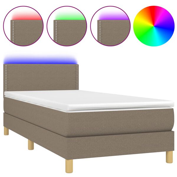 vidaXL Boxspringbett mit Matratze & LED Taupe 90x200 cm Stoff