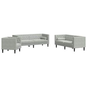 vidaXL Wohnzimmer Couch 3 stk. Hellgrau Samt