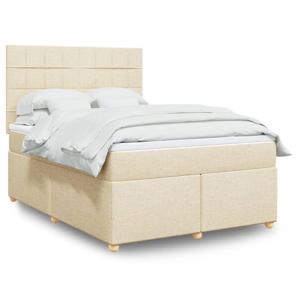 vidaXL Boxspringbett mit Matratze Creme 140x200 cm Stoff