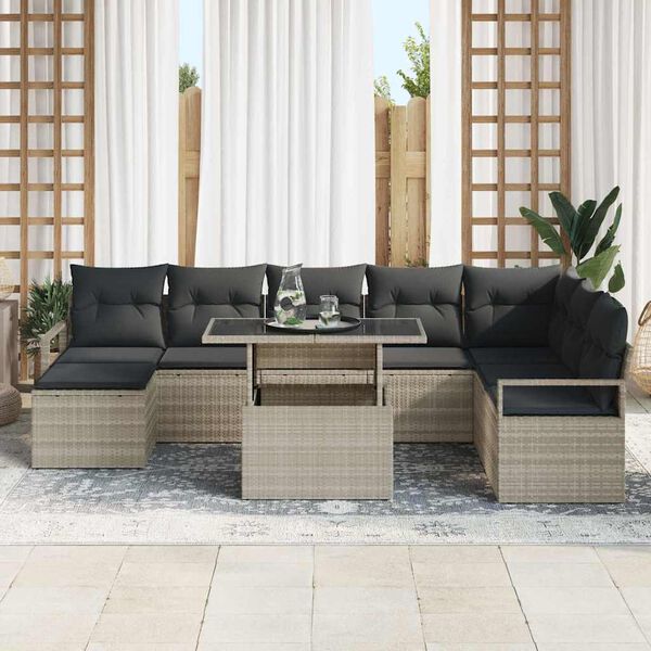 vidaXL Garten-Sofa-Set mit Kissen 9 pcs Hellgrau