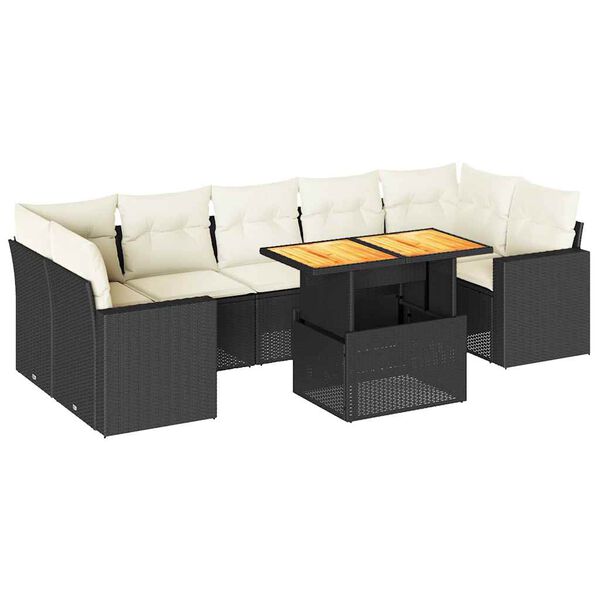 vidaXL 8-tlg. Garten-Sofagarnitur mit Kissen Schwarz Poly Rattan