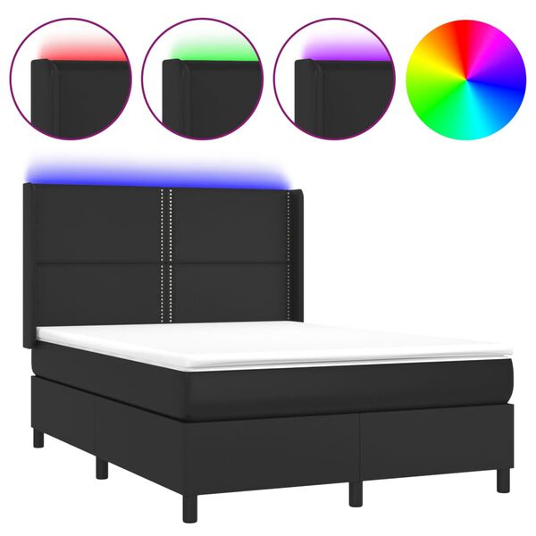 vidaXL Boxspringbett mit Matratze & LED Schwarz 140x190 cm Kunstleder