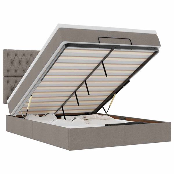 vidaXL Ottoman-Bett mit Matratze & LEDs Taupe 140x190 cm Stoff