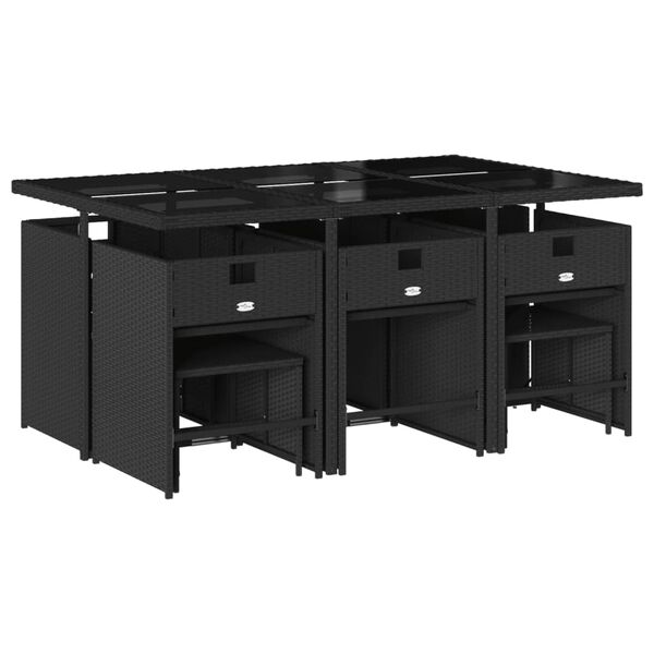 vidaXL 11-tlg. Garten-Essgruppe mit Kissen Schwarz Poly Rattan