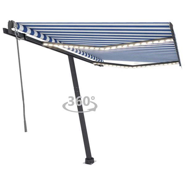 vidaXL Automatische Markise mit LED & Windsensor 300x250 cm Blau Wei&szlig;