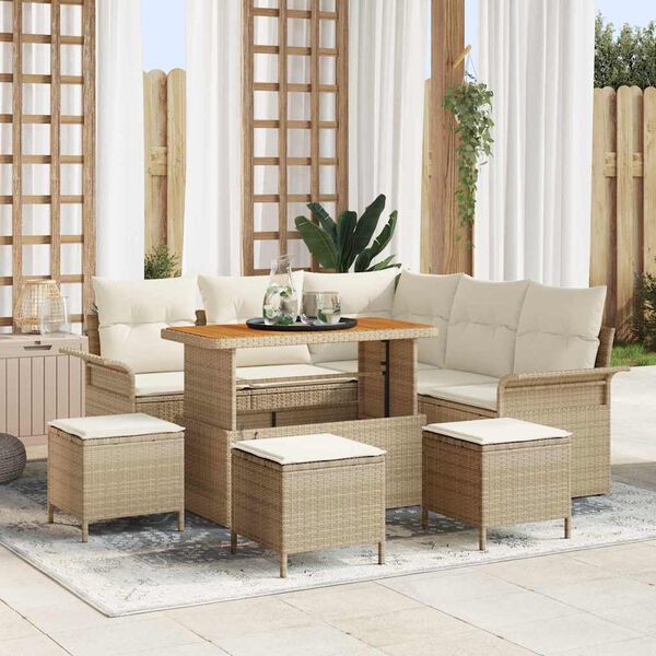 vidaXL Garten-Sofa-Set mit Kissen mit Speicher 9 pcs Beige und Creme