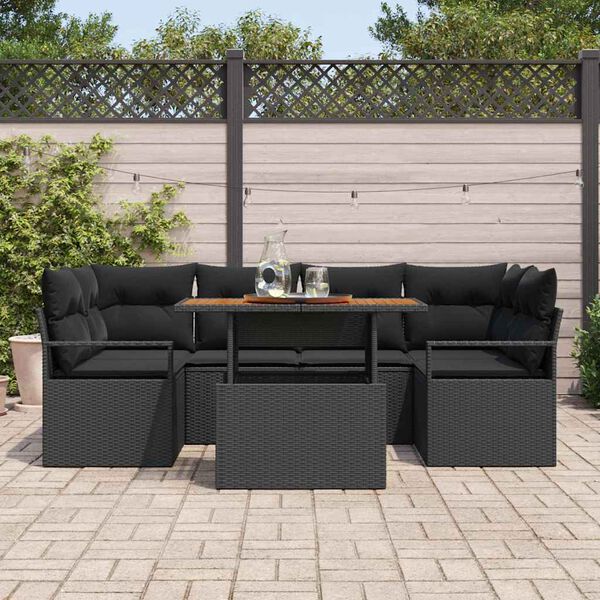vidaXL Garten-Sofa-Set mit Speicher 7 pcs Schwarz Poly Rattan