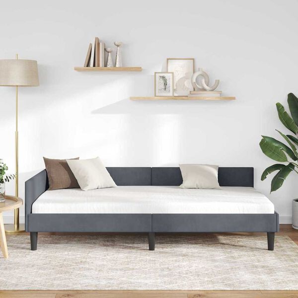 vidaXL Eckbettgestell mit Kopfteil Dunkelgrau 90 cm x 200 cm Samt