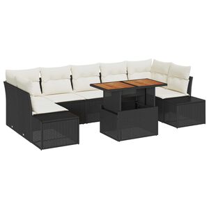 vidaXL Garten-Sofa-Set mit Speicher 8 pcs Schwarz Poly Rattan