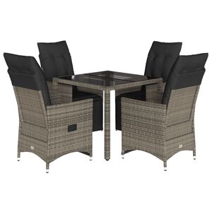 vidaXL 5-tlg. Garten-Bistro-Set mit Kissen Grau Poly Rattan