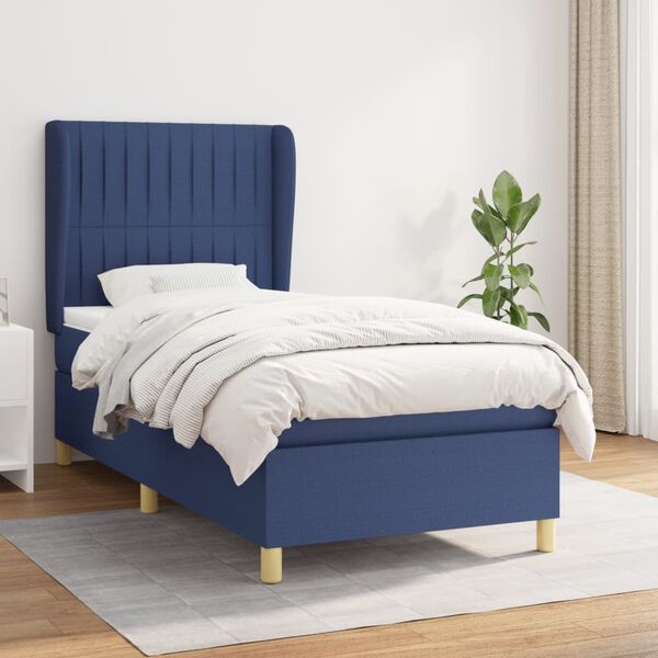 vidaXL Boxspringbett mit Matratze Blau 90x200 cm Stoff