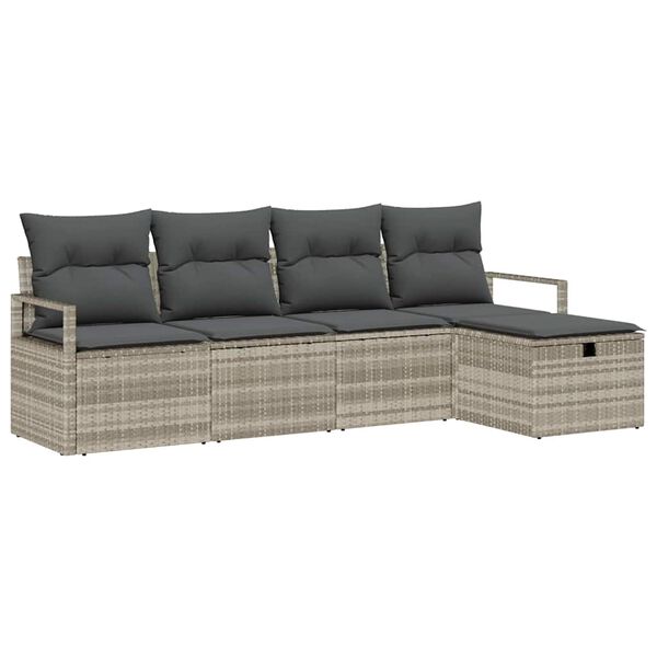 vidaXL Garten-Sofa-Set mit Kissen 5 pcs Hellgrau Poly Rattan