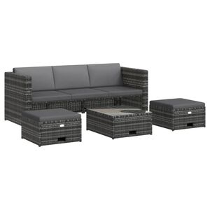 vidaXL 4-tlg. Garten-Lounge-Set mit Auflagen Poly Rattan Grau