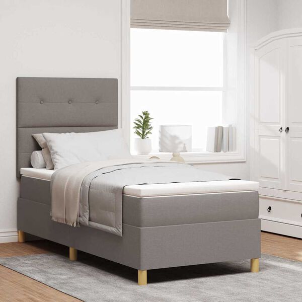 vidaXL Boxspringbett mit Matratze Taupe 100 x 200 cm Stoff