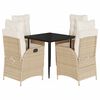 vidaXL 5-tlg. Garten-Essgruppe mit Kissen Beige Poly Rattan